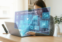 Best Productivity Software for Students in 2025 (Free & Paid) Modern student study desk setup in 2025 featuring a sleek laptop with productivity software, a smartphone, and a digital tablet in a bright, minimal workspace, representing the best software tools for academic success.